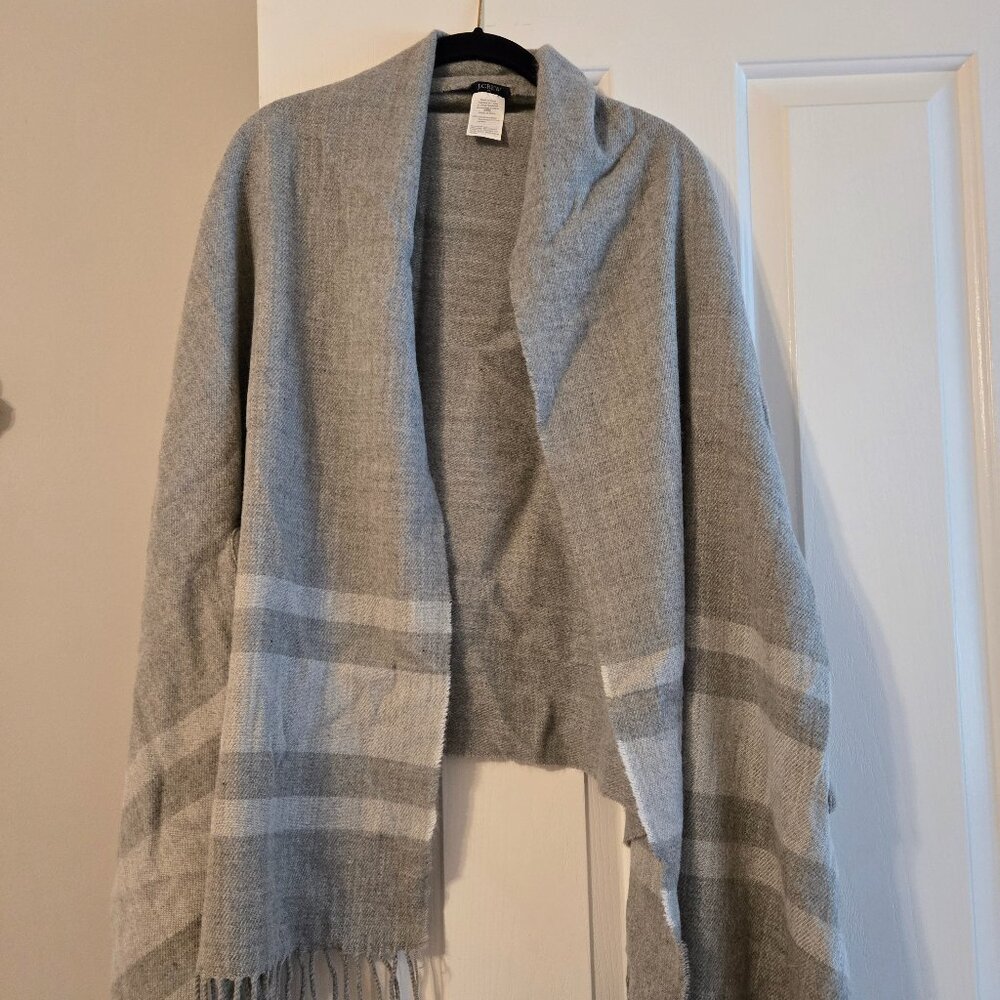 J Crew Factory Gray and White Striped Poncho